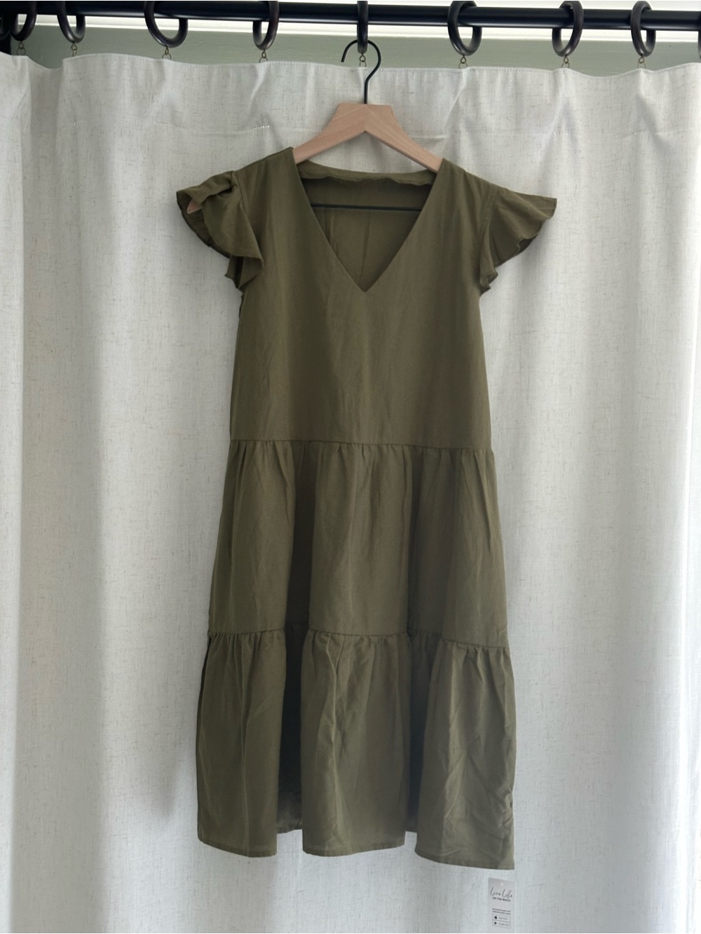 Olive Green Cupshe NWT Tiered V-Neck Women’s Dress 100% Cotton